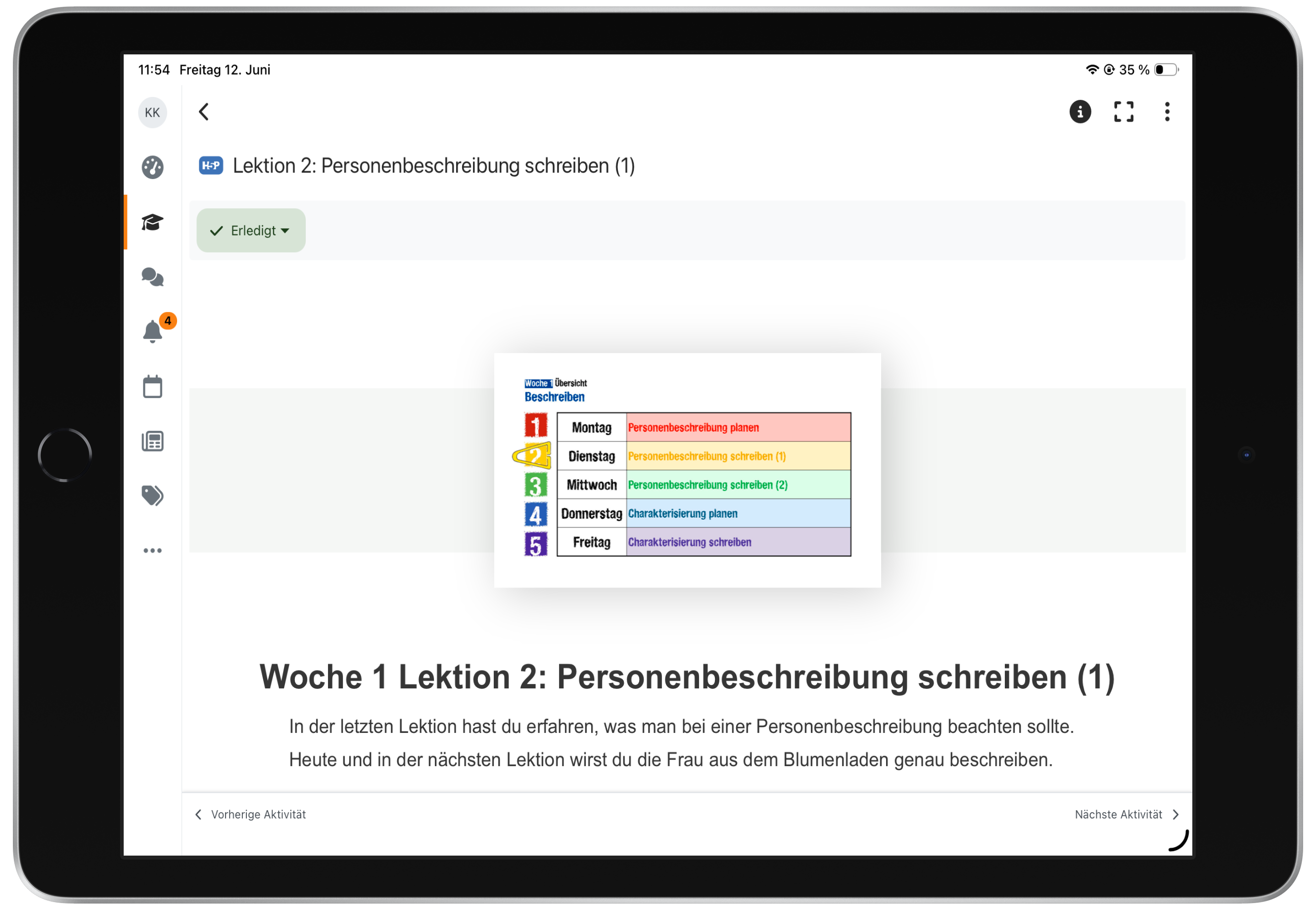 Screenshot des Onlinekurses auf dem iPad